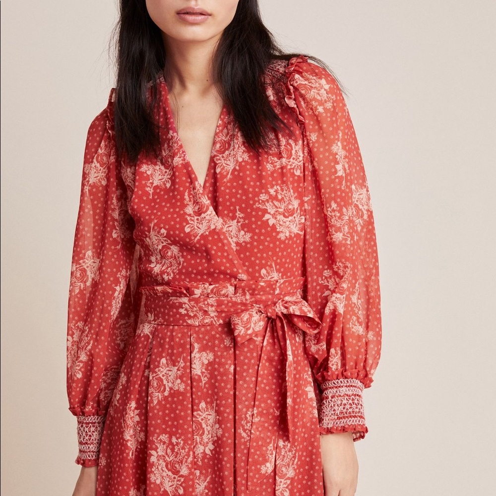 Anthropologie Burnt Red Prato Belted Dress